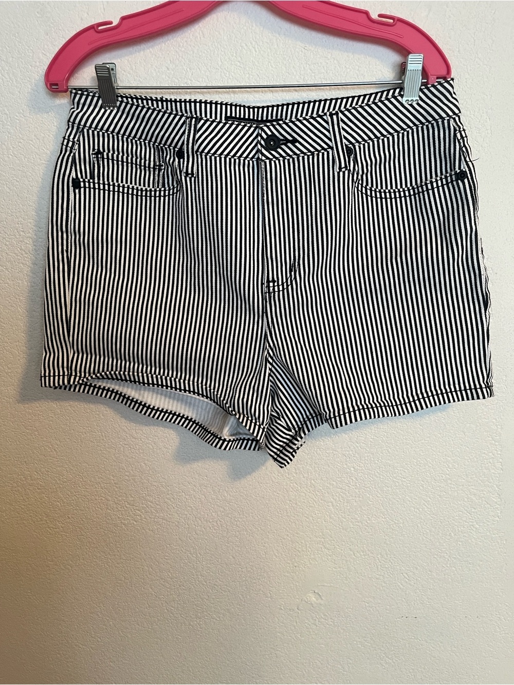 Blackheart Black & White Striped Denim Shorts